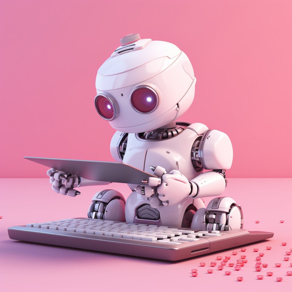 **A kawaii AI robot typing on a laptop working on content creation --v 5.1** - Image #4
