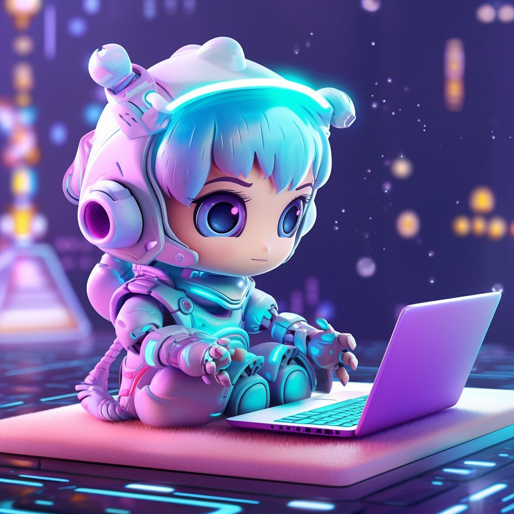 **A kawaii AI robot typing on a laptop working on content creation --v 5.1** - Image #2