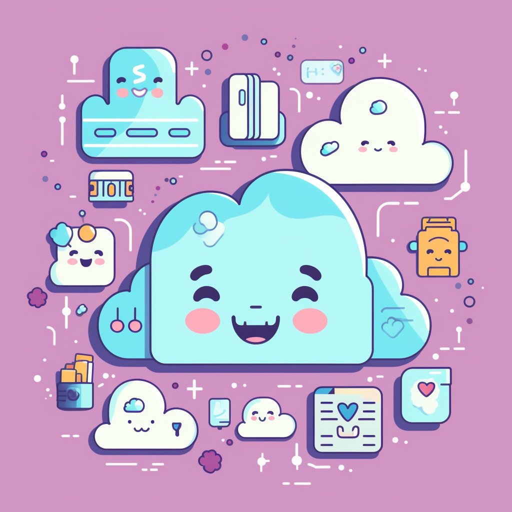 **A kawaii cloud with a friendly AI face sending out engaging content on various devices --v 5.1** - Image #1