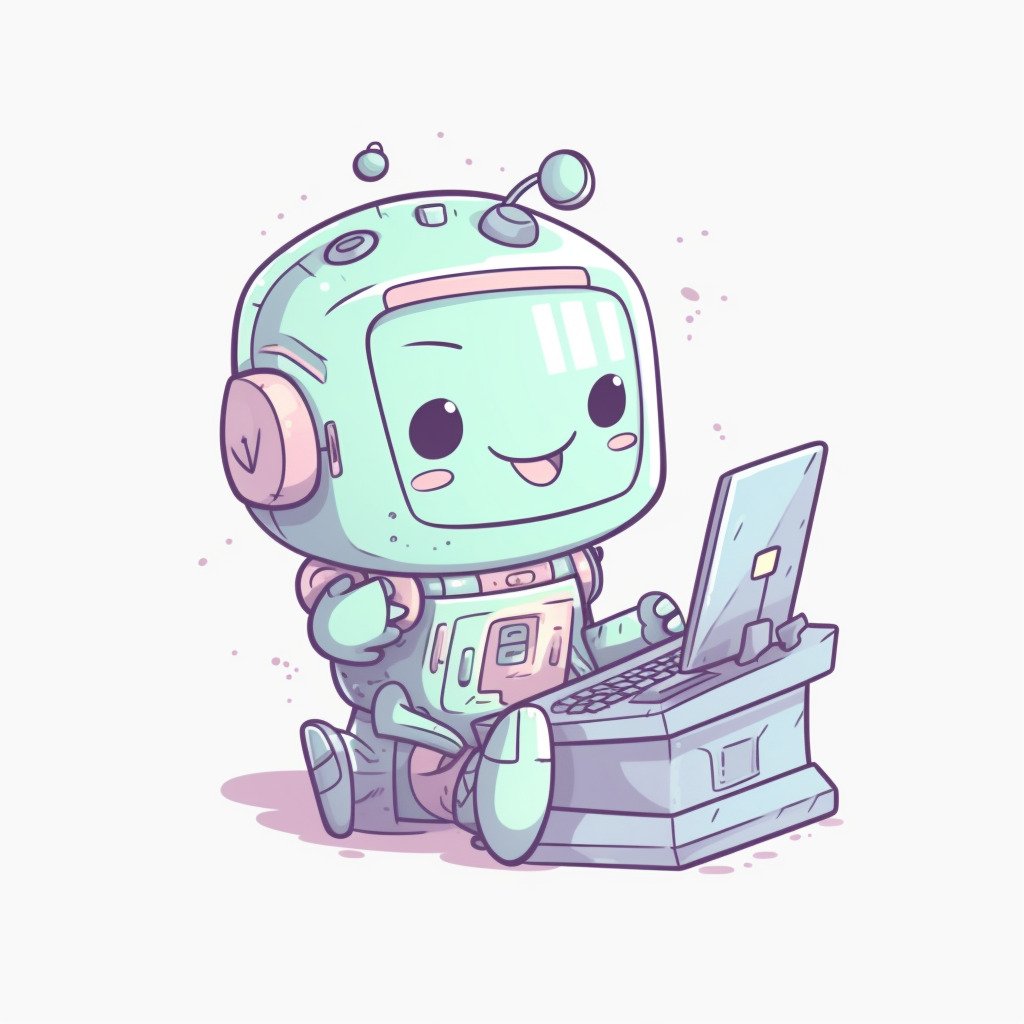 **a happy robot using a computer. White background. Kawaii. pink, lavender, mint green, baby blue, soft yellow. Pale. Cute. Social media --v 5** - Image #3