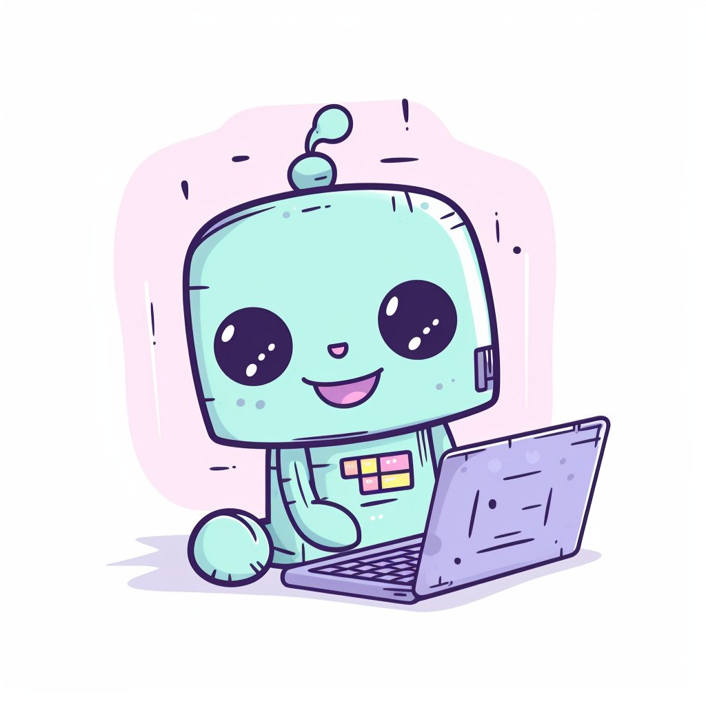 **a happy robot using a computer. White background. Kawaii. pink, lavender, mint green, baby blue, soft yellow. Pale. Cute. Social media --v 5** - Image #4