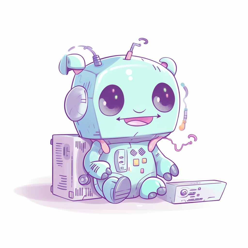 **a happy robot using a computer. White background. Kawaii. pink, lavender, mint green, baby blue, soft yellow. Pale. Cute. Social media --v 5** - Image #3